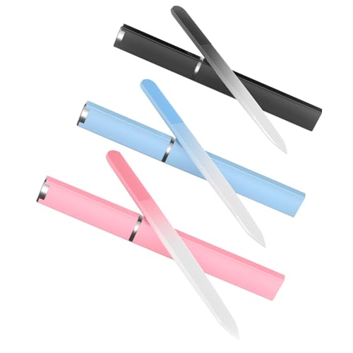 Glass Nail Files 3 Pack with Cases Professional Double Sided Crystal