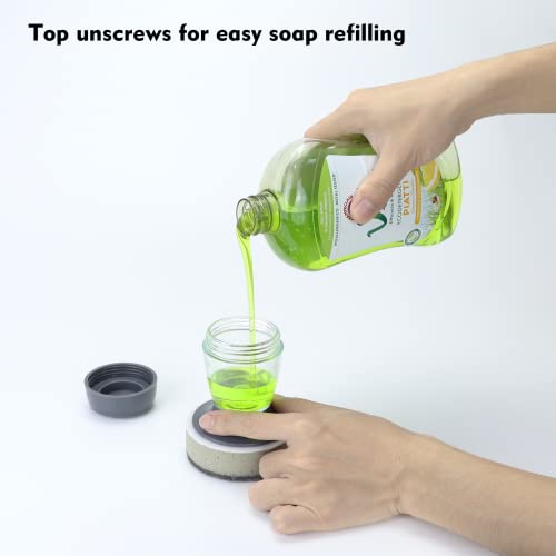 DAPOWER Soap Dispensing Dish Brush with Holder - Grey Handle & Sponge