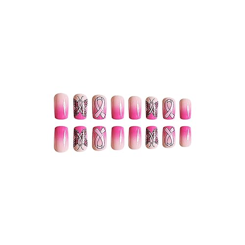 Onsdag Pink Press on Nails Short Square Glossy Butterfly False Nails