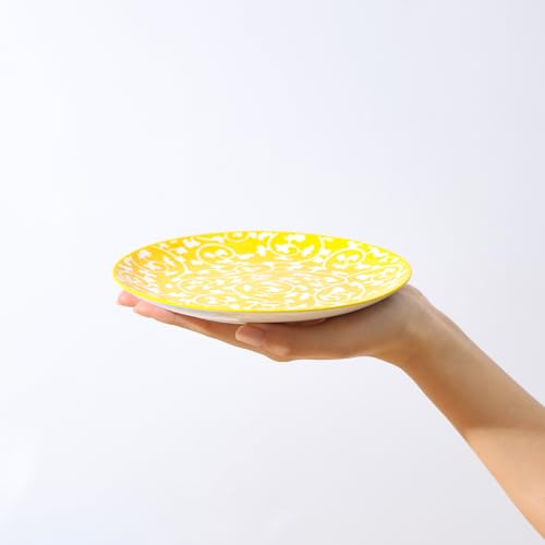 Assorted Colors Ceramic Dessert Plates Set of 6 - 6 Inch Small Snack Plates