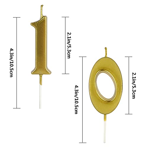 Gold Number 10 Birthday Candles - Glitter Cake Decorations