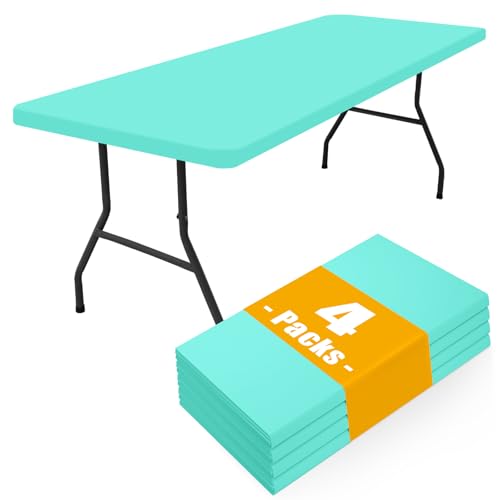Elastic Fitted Polyester Tablecloth for 6 Foot Tables Waterproof & Durable