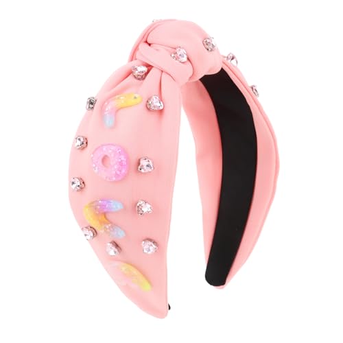 CURASA Pink Knotted Headband with Rhinestones Valentine Hair Accessory