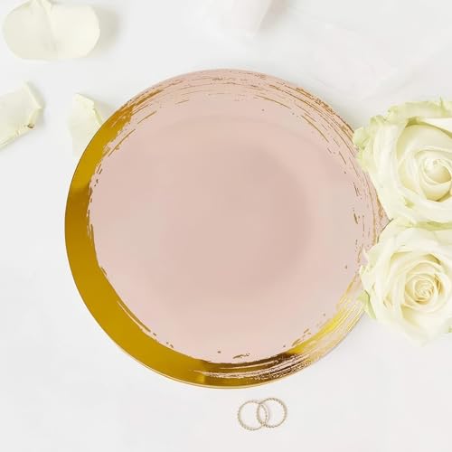 Elegant Blush Disposable Plastic Side Plates with Gold Rim - 10 Pack
