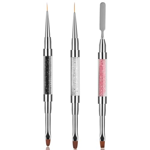 3Pcs Double-Ended Nail Art Brush Set French Manicure & Liner Brushes