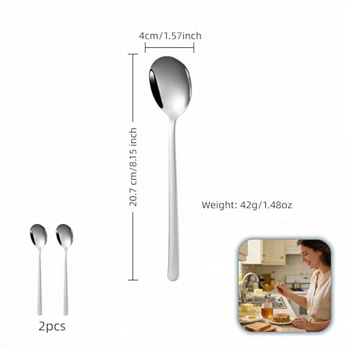 SAYUANVA Stainless Steel Long Handle Spoons - Set of 2, 8.15 Inch