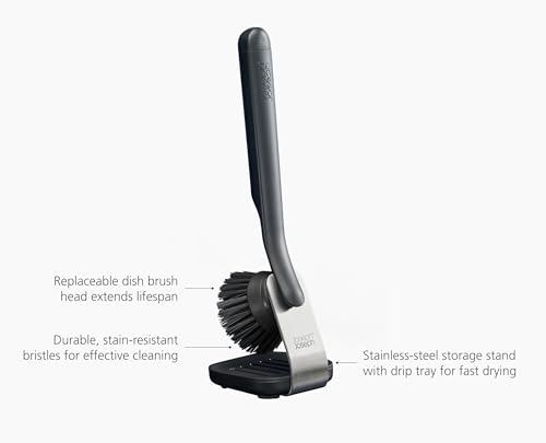 Joseph Joseph SinkTech Dish Brush with Stainless-Steel Stand & Drip Tray