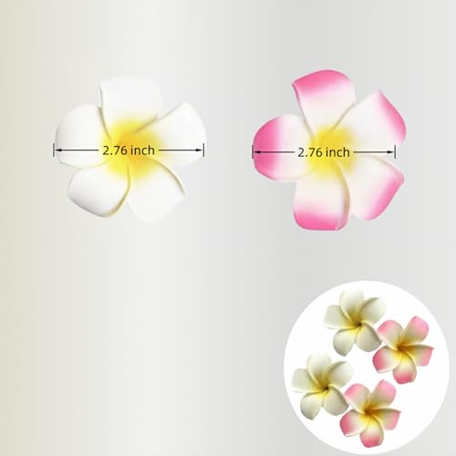 8 Pcs Hawaiian Plumeria Foam Hair Clips 7cm White and Pink Flower Beach Accessories