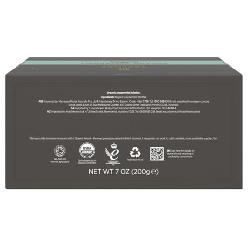 Taylors of Harrogate Organic Peppermint Herbal Tea, 100 Individually Wrapped Bags