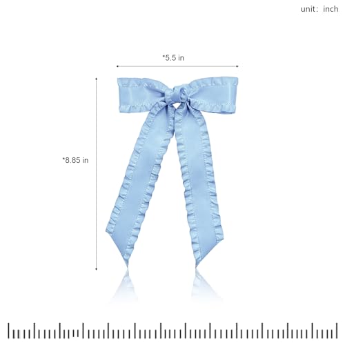 Light Blue Satin Hair Bows 2-Pack, 5.5 Inch Large Ribbon Clips