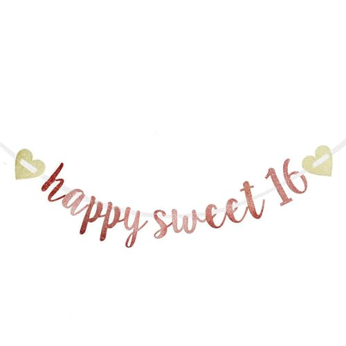 Happy Sweet 16 Banner - Rose Gold Birthday Party Decor