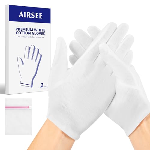 AIRSEE White Cotton Gloves for Moisturizing SPA and Eczema Treatment