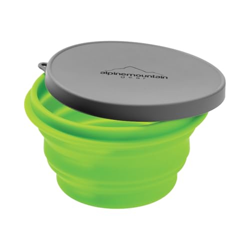 Collapsible Silicone Bowl with Lid for Camping - Medium Green