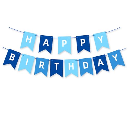 Happy Birthday Banner Garland - Blue Party Decorations