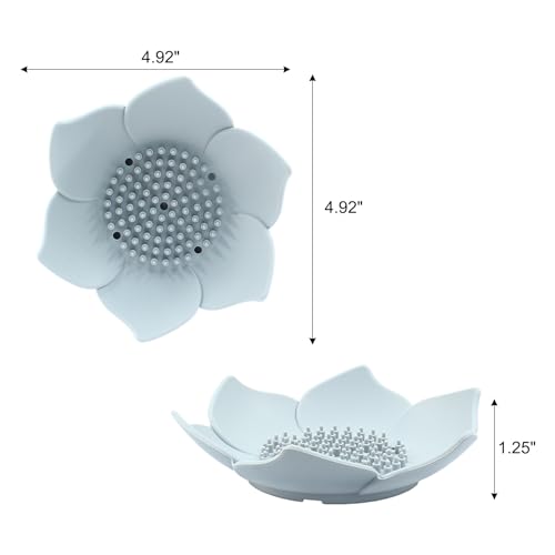 Coufce 4-Pack Silicone Soap Dish, Lotus Petal Self-Draining Soap Saver