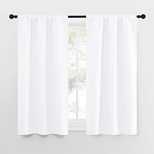 NICETOWN White Short Kitchen Curtains Set of 2, 34 x 54 Inch, Blackout Drapes for Small Windows