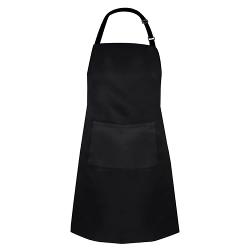 Black Adjustable Bib Apron with Pockets - Unisex Kitchen & Chef Apron