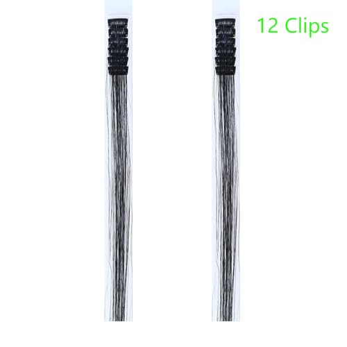 BALINGHAIR Clip-In Black Hair Tinsel Extensions 22 Inch 12 Pcs Glitter Fairy Hair Accessories