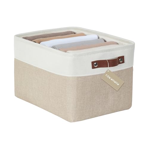 DECOMOMO Large Fabric Storage Bins - 15x11x9.5 inches, Beige & White