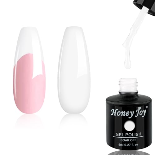Honey Joy French Manicure Gel Nail Polish Set with 30 Sponges