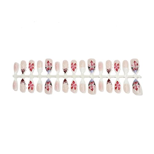 3D Floral Press On Nails Medium Almond French Tip False Nails