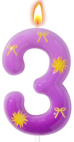 Purple Number 3 Birthday Candle - Fun Sun Cake Decoration