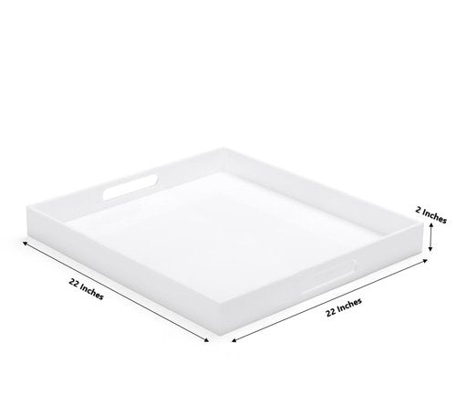 ATOZONE White Modern Acrylic Ottoman Tray with Cutout Handles 22x22 Inch Over-Sized Serving Tray Rubber Boot Tray Organizer Decorative Tray for Living Room, Bedroom,Bathroom and Kitchen Tabletop