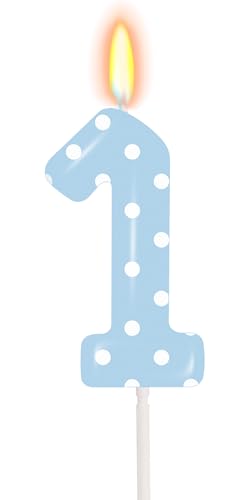 Blue Polka Dot Number 1 Birthday Candle - 1st Birthday Cake Decoration