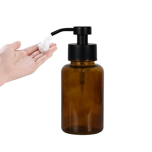 Amber Glass Foam Soap Dispenser with Black Pump - 15 oz