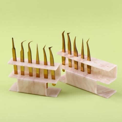 Acrylic Tweezers Holder Stand - 6-Hole Marble Pink Eyelash Organizer