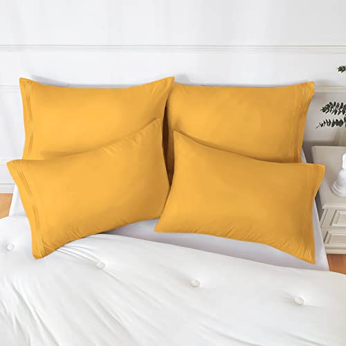 YIYEA California King Pillow Cases Set of 4 - Ultra Soft Microfiber, 20x40, Yellow