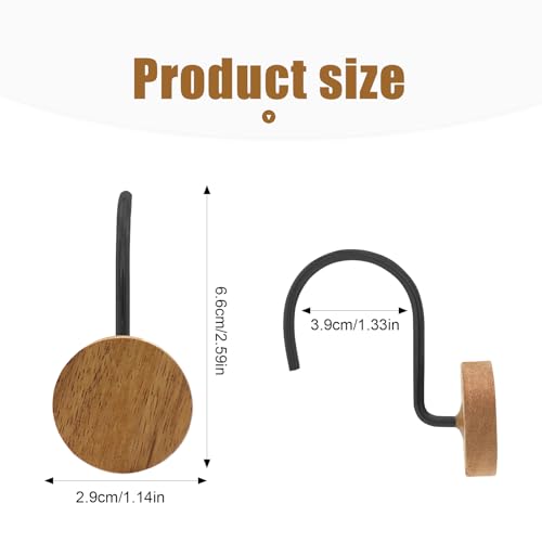 JTDTH Round-Black Wooden Shower Curtain Hooks - Modern Rustic Bathroom Rings, 12 Pack