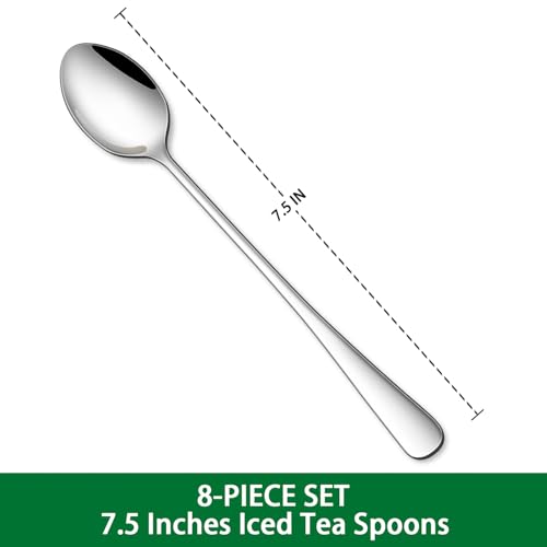 Dehov 7.5-Inch Stainless Steel Iced Tea Spoons, Set of 8 Silver Stirring Spoons