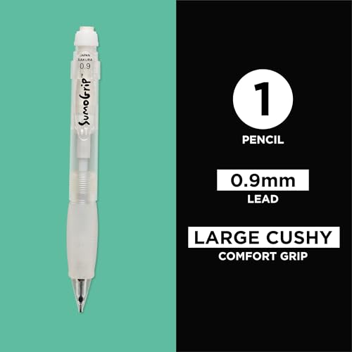 Sakura SumoGrip 0.9mm Mechanical Pencil, Ergonomic Clear Barrel with Eraser