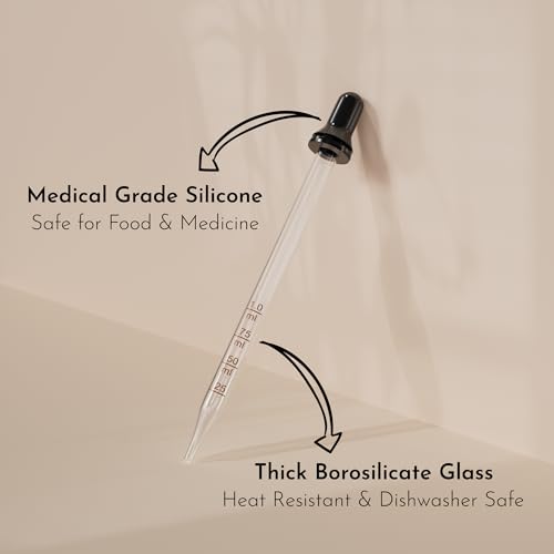 PrettyCare Glass Eye Dropper - 1ml Measured Medicine Droppers (4 Pcs)
