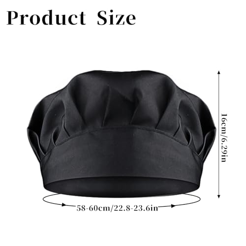Tiesome 2-Pack Adjustable Cotton Chef Hat - Black Kitchen Cooking Cap