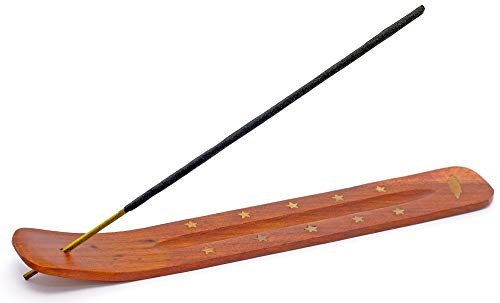 Handmade Wooden Incense Holder with Brass Inlays - 10" Long