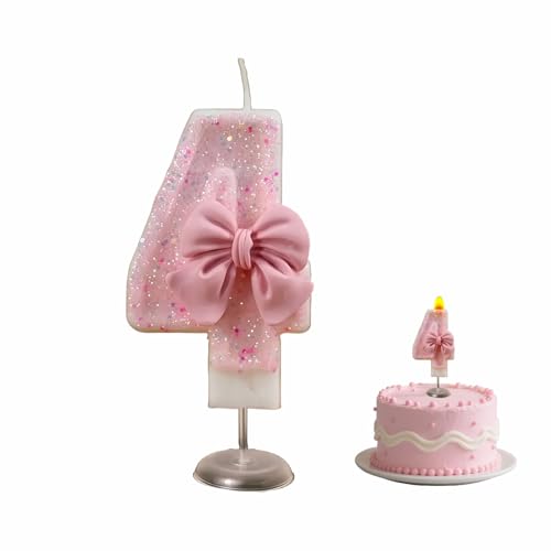 Pink Bow Number 4 Candle - Eco-Friendly Birthday Cake Topper