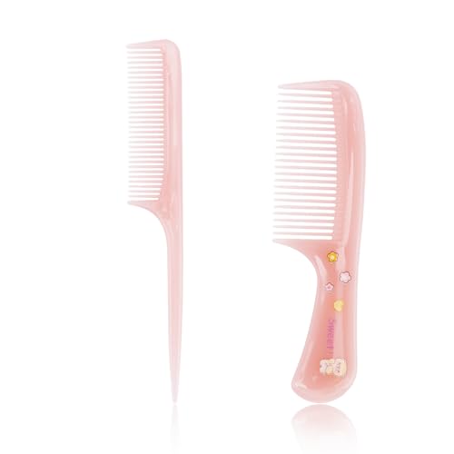 Penitue 4-Piece Cute Bear Hair Comb Set Pink Fine Tooth & Rat Tail Styling Combs