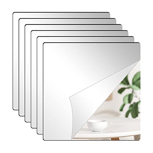 Self-Adhesive Acrylic Mirror Tiles - 6 Pack, 8" x 8" for Home Decor