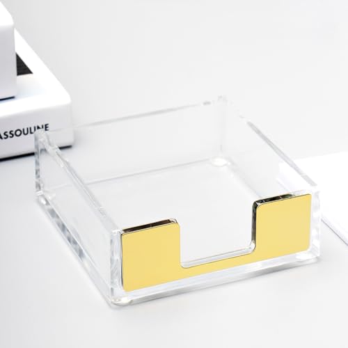 Gold Sticky Note Holder - Clear Acrylic Desk Organizer for 3x3 Notes