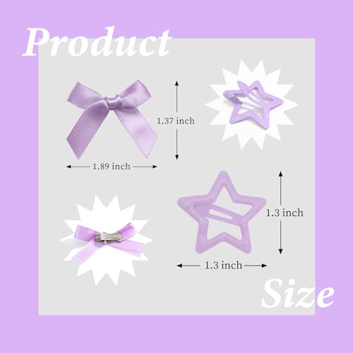 Purple Star and Satin Bow Hair Clips Set 12PCS Y2K Hair Accessories