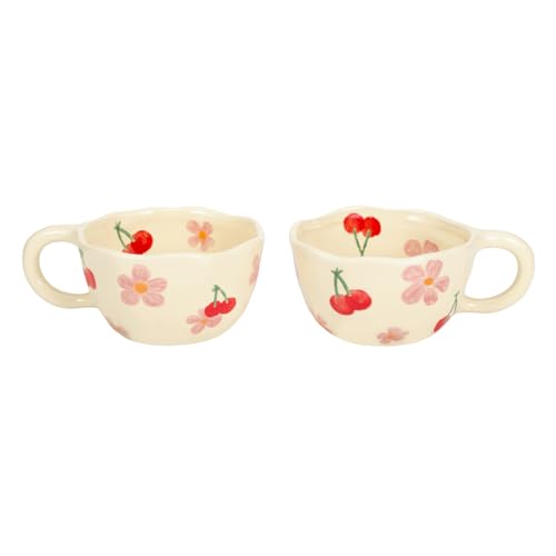 Pink Cherry Floral Ceramic Mug 8.5oz - Koythin 2-Pack Pink Cherrys