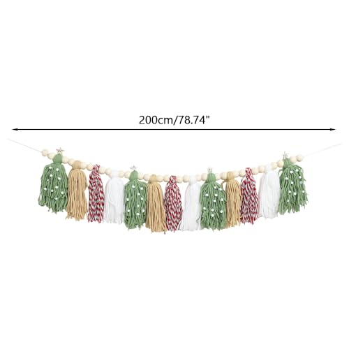 Christmas Wood Bead Tassel Garland - Boho Holiday Mantle & Wall Decor