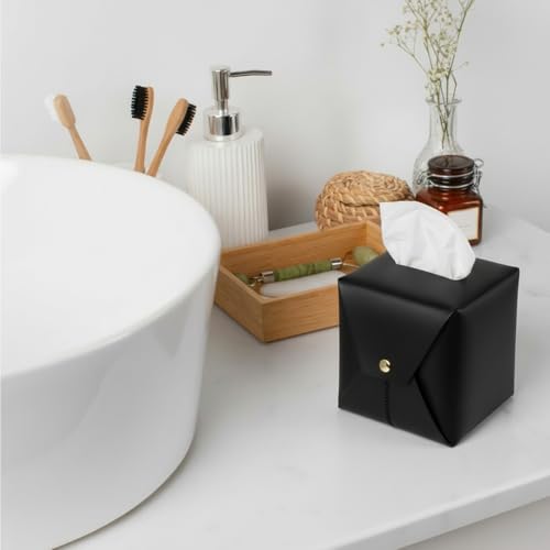 Frayot 4-Pack Square Tissue Box Cover, Soft Faux Leather Holder (4 Colors)