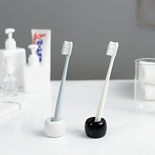 White Mini Ceramic Couple Toothbrush Holder Set - Hand-Made Design