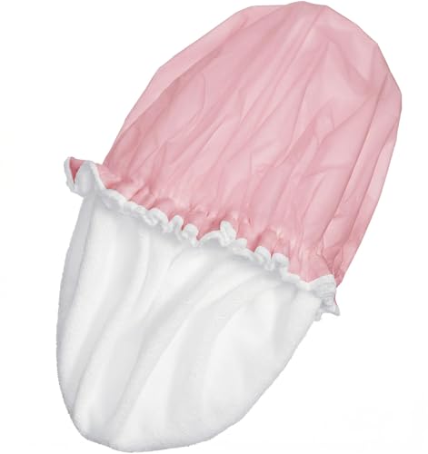Terry Lined Shower Cap Pink Reusable Waterproof Bath Hair Cap