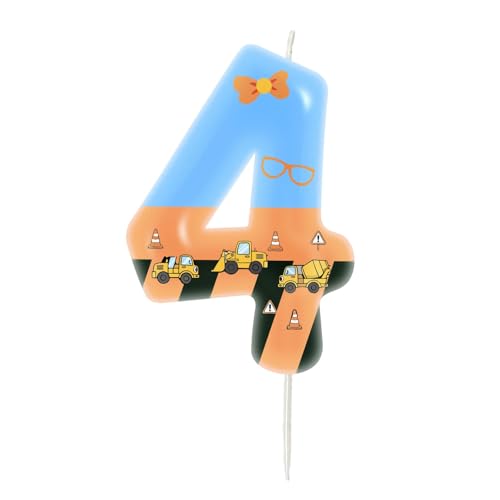 Number 4 Birthday Candle for Kids - Orange Blue Cartoon Cake Topper