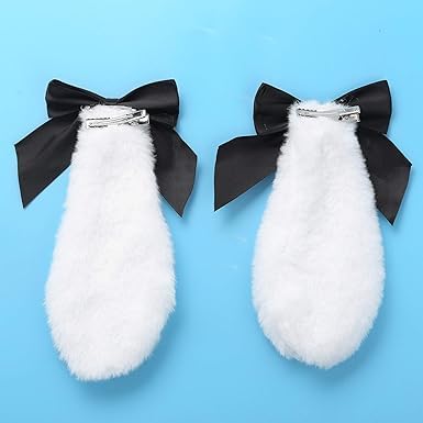 Black Plush Bunny Lop Ears Hair Clips with Bow Kawaii Rabbit Hairpins