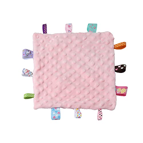 CREVENT Soft Baby Security Blanket - 10"x10" Minky Tag Lovey (Pink)